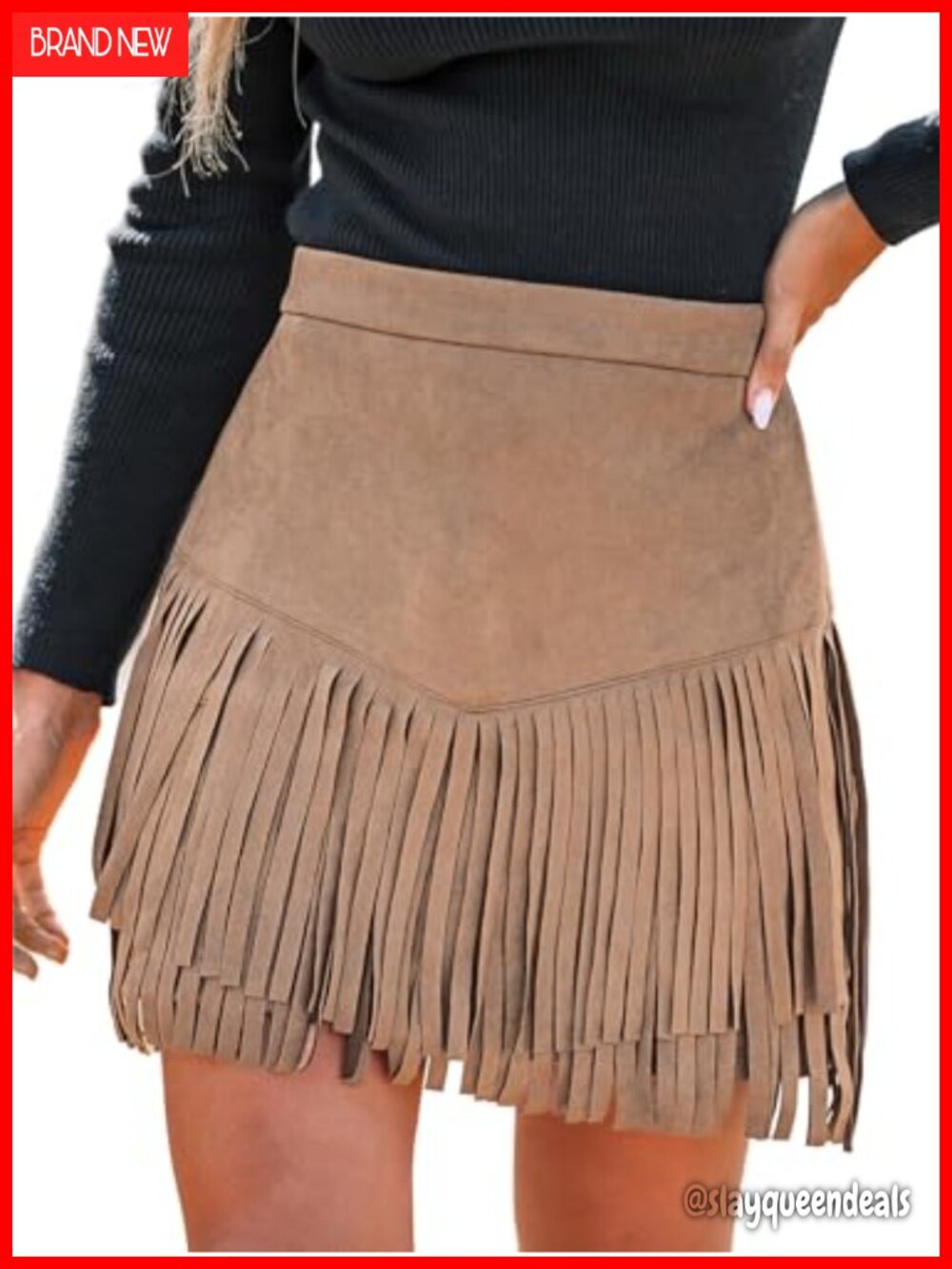 Faux Suede Fringe Mini Skirt High Waist Western A-Line Party Concert